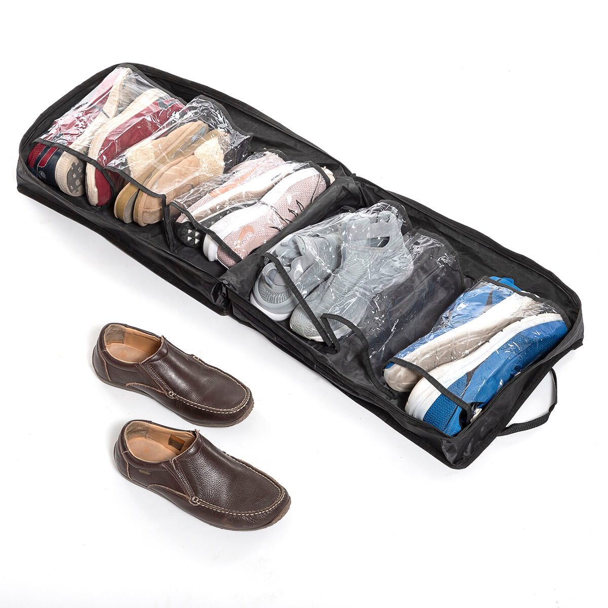 Doshen Schuhtasche von InnovaGoods für sechs Paar Schuhe mit transparenten Fächern – Rückansicht