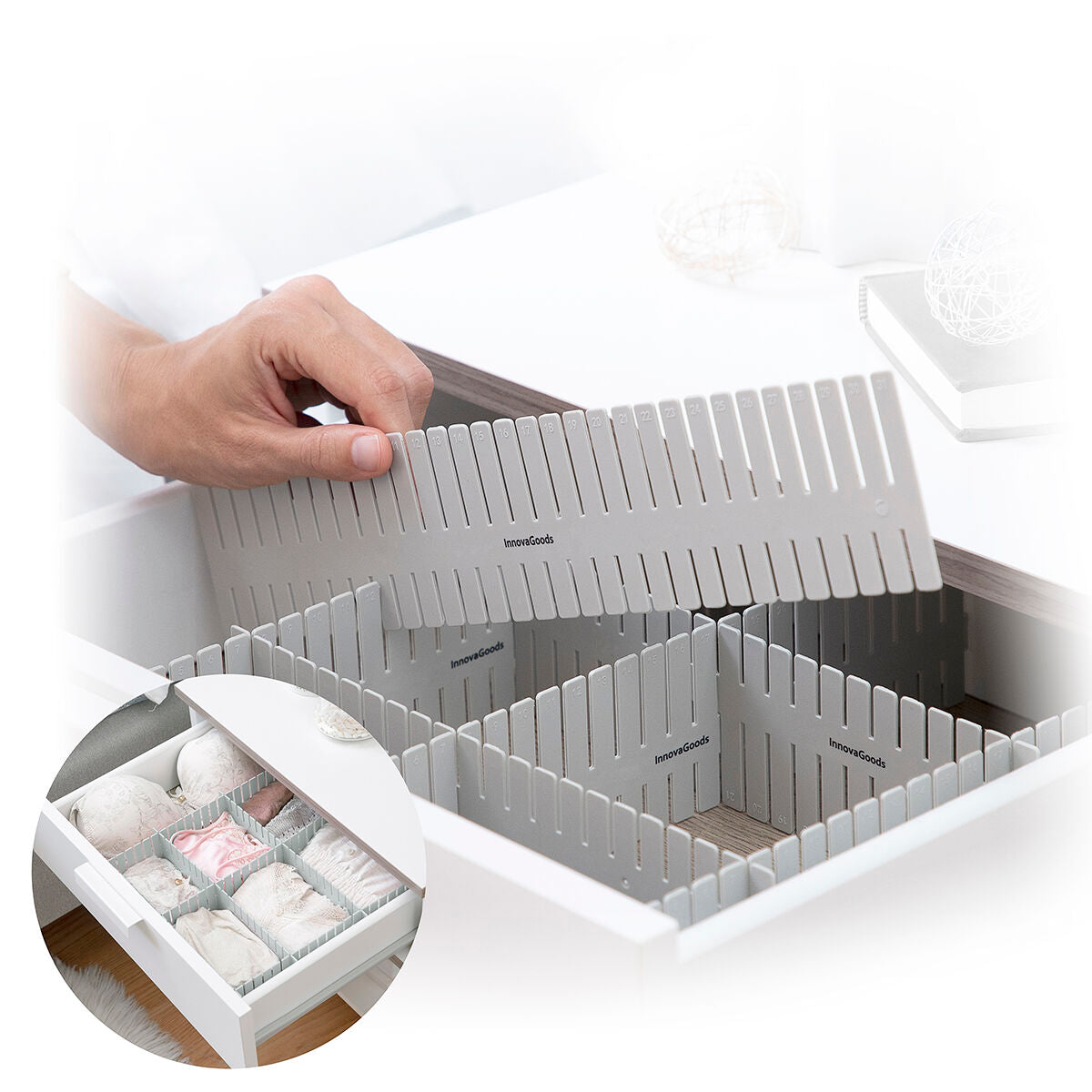 Verstellbarer Schubladenorganisator Condor von InnovaGoods, 16-teilig, grau – Ansicht 7