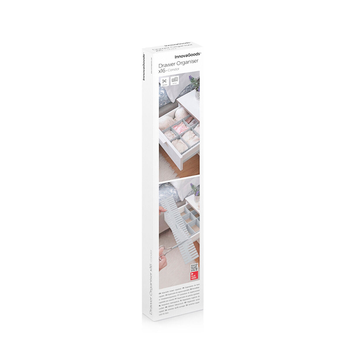 Verstellbarer Schubladenorganisator Condor von InnovaGoods, 16-teilig, grau – Detailansicht