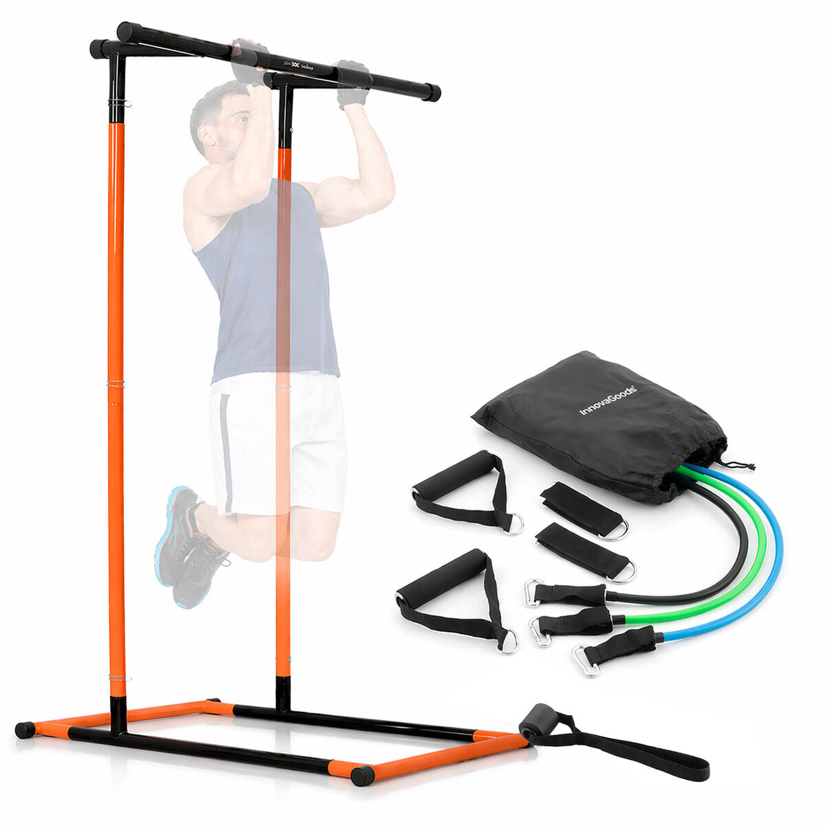 Klimmzugstation mit Widerstandsbändern und Fitnesszubehör von InnovaGoods – Produktansicht