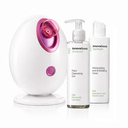 Elektrisches Gesichts-Sauna-Pack, CBD Zenpure Gesichtsreiniger 200 ml, CBD Zenfresh Toner 150 ml InnovaGoods