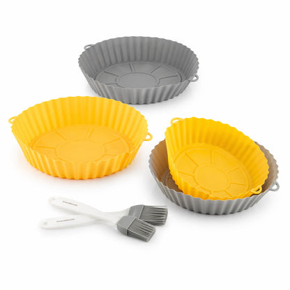 4er-Pack Silikonkörbe mit Griffen für Heissluftfritteuse und 2 Küchenpinsel InnovaGoods – Produktansicht