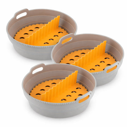 InnovaGoods Set mit drei faltbaren Silikonkörben für Heissluftfritteuse mit Griffen und Trennwand – Produktansicht