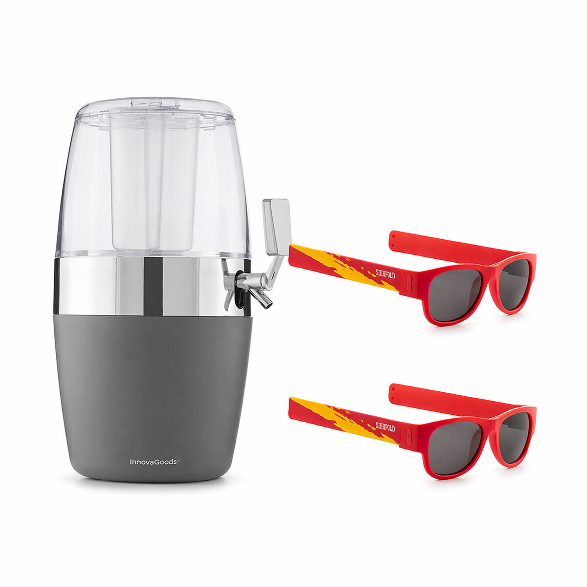 Set Bier-Spender mit Kühlung InnovaGoods und 2 faltbare Sonnenbrillen Sunfold Spain Red