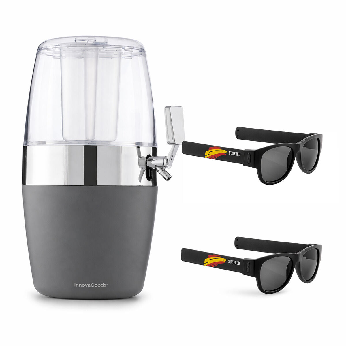 Pack Bierkühler-Spender InnovaGoods und 2 faltbare Sonnenbrillen Sunfold Spain Black