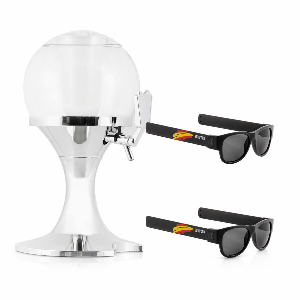 Pack Bierspender mit Kühlung InnovaGoods und 2 Roll-Sonnenbrillen Sunfold Spain Black