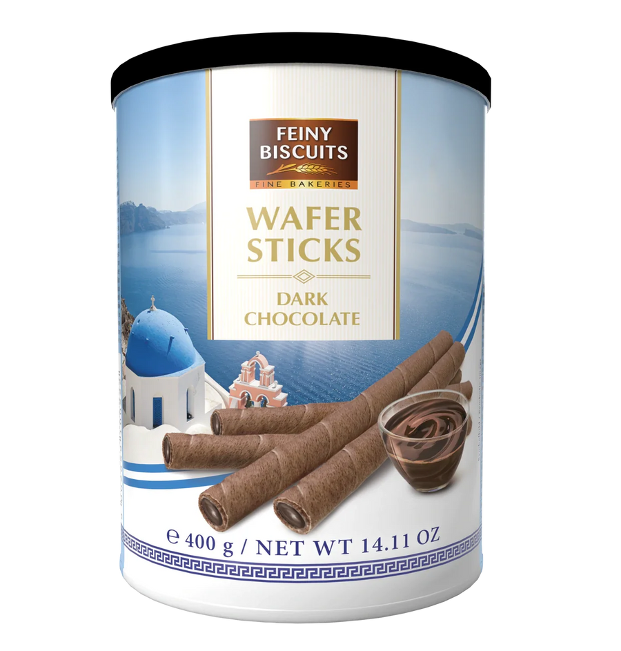 Feiny Biscuits Waffelröllchen mit Zartbitterschokoladencreme 400 g in Metalldose