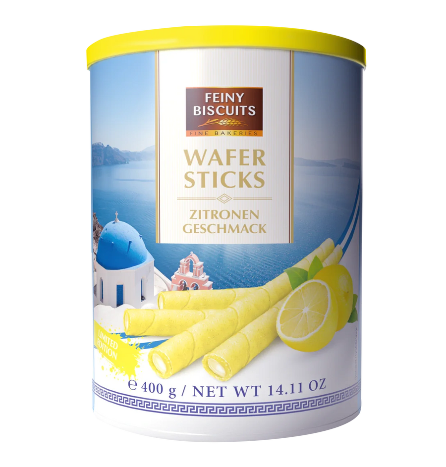 Feiny Biscuits Waffelröllchen mit Zitronengeschmackscreme 400 g in Metalldose