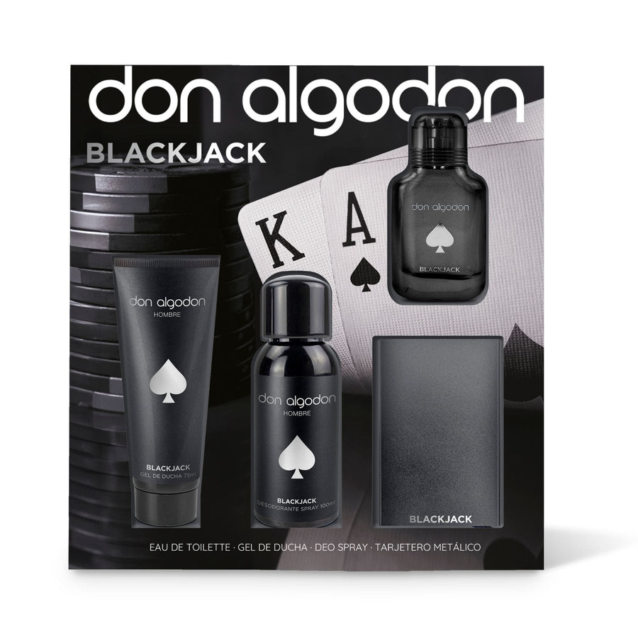 Don Algodón Black Jack Geschenkset für Herren mit Eau de Toilette 30 ml, Duschgel und Kartenetui