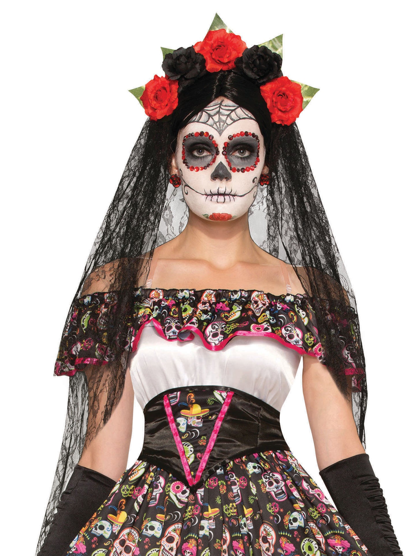 Rubies Rubies Day Of The Dead Veil Headpieces and Headbands