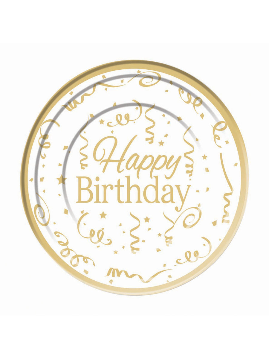 Rubies Gold Happy Birthday Plate Plastic (10 pack) 26cm Party Goods