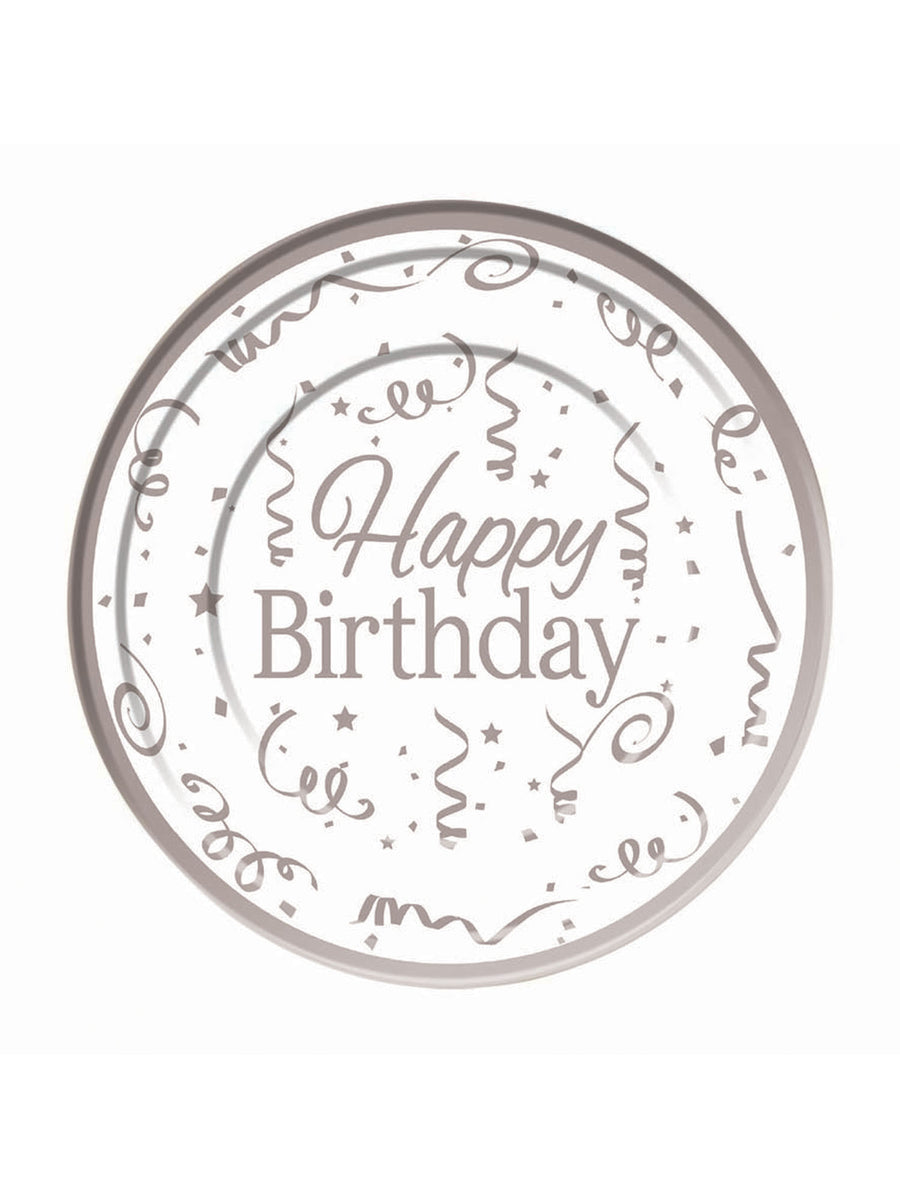 Rubies Silver Happy Birthday Plates Plastic ( 10 pack)15cm Party Goods