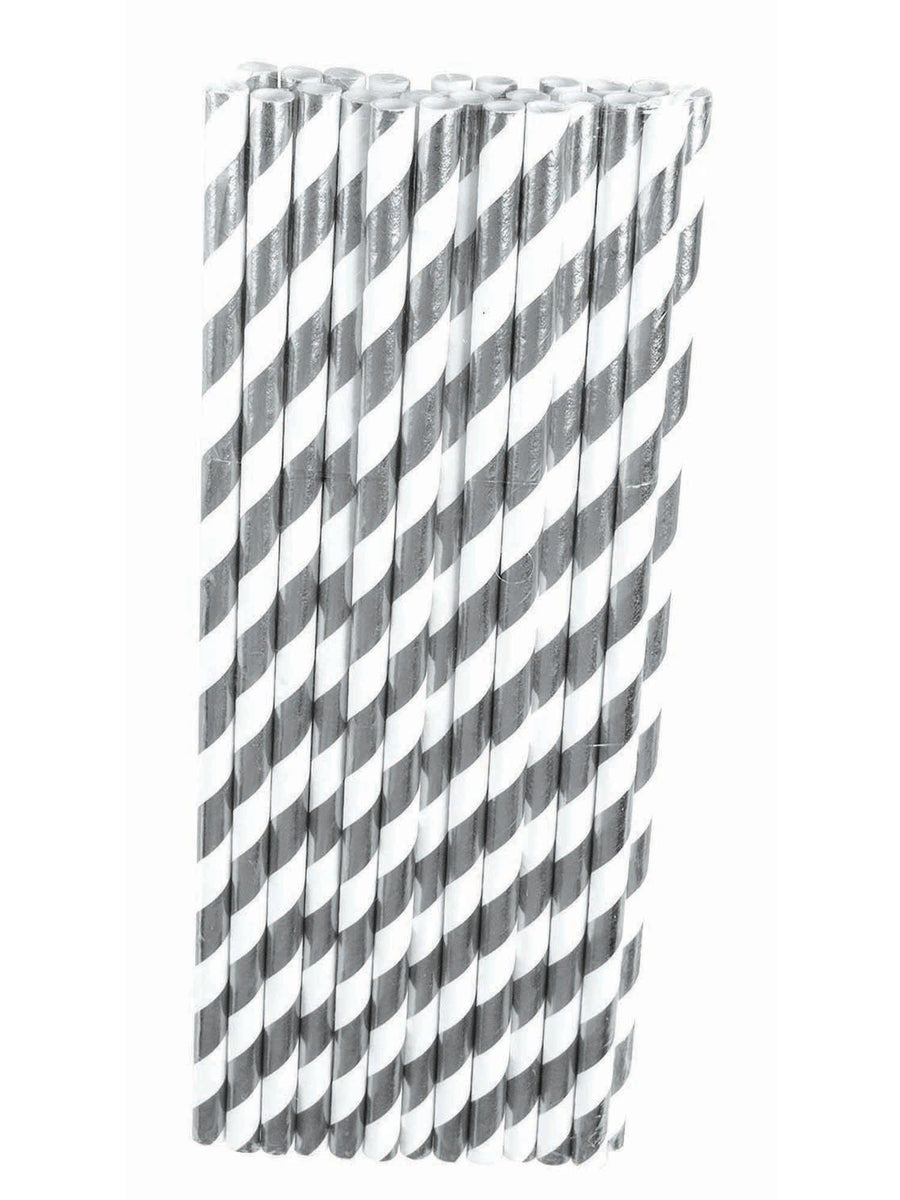 Rubies Papierstrohhalme Silber Weiss 24er-Pack
