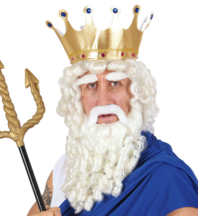Zeus Perücke mit Locken, Bart, Schnurrbart und Augenbrauen in Box