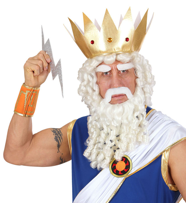 Zeus Perücke mit Locken, Bart, Schnurrbart und Augenbrauen in Box