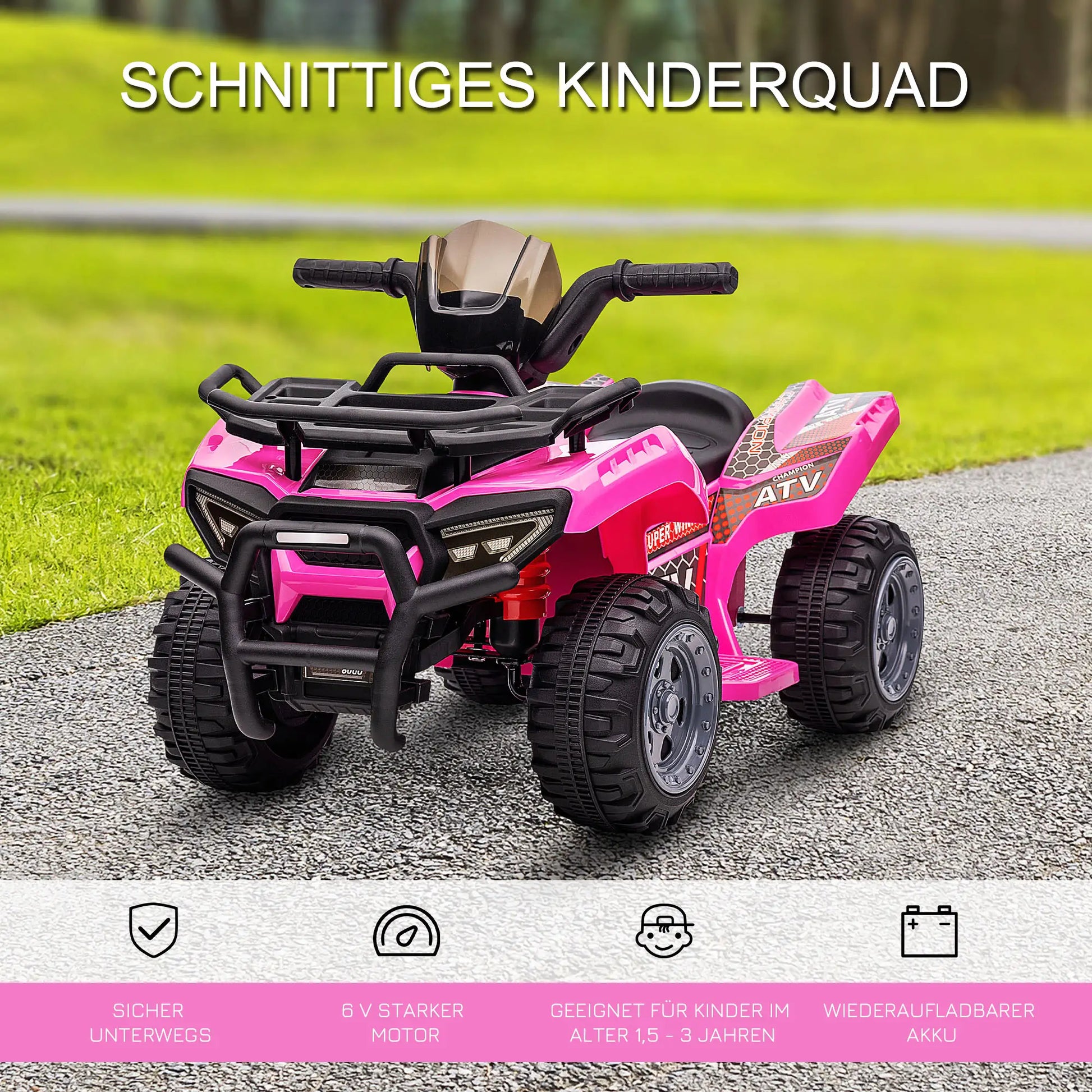 HOMCOM Elektro Quad in Pink für Kinder, mit breiten Reifen und Musikfunktion.