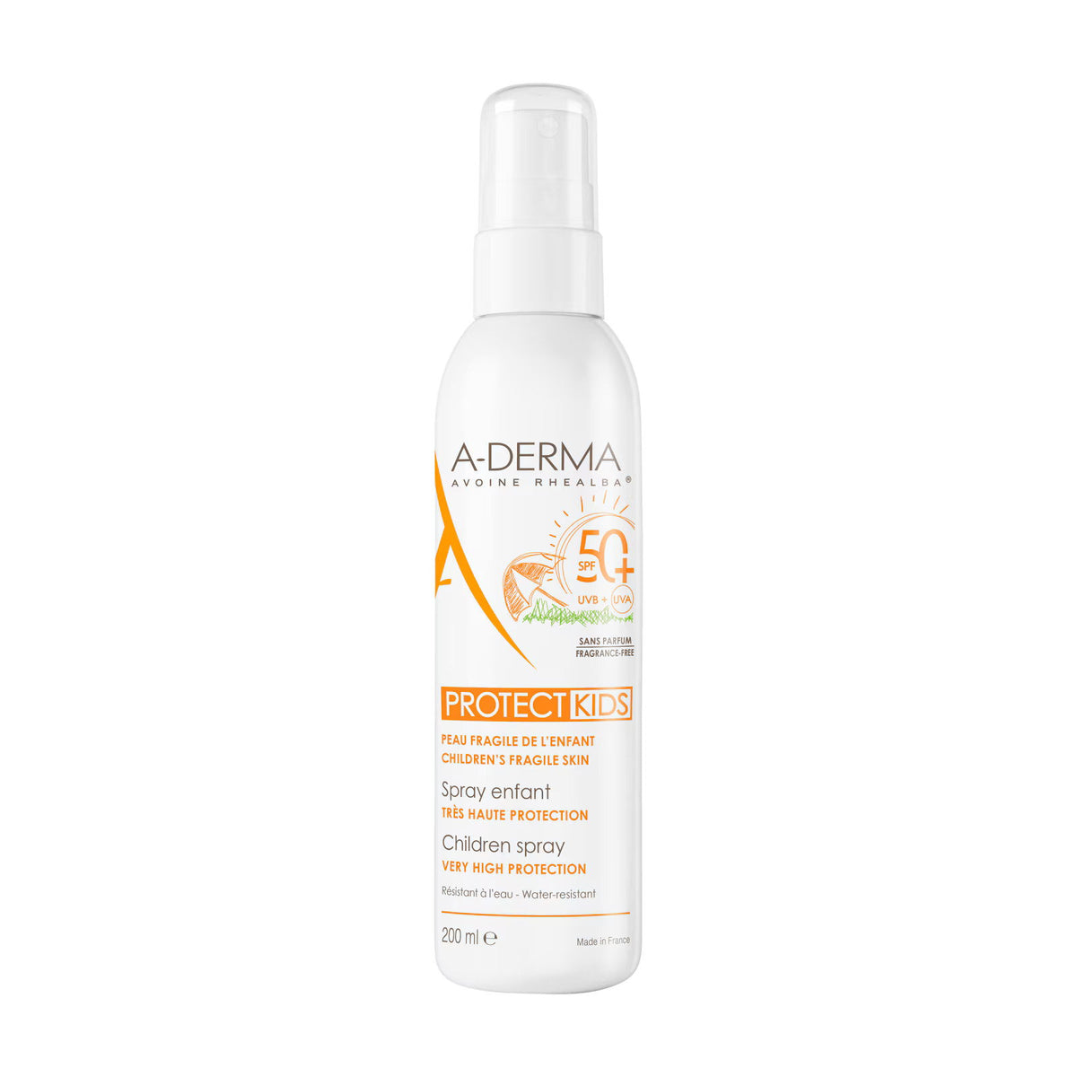 A-Derma, Protect Kids, Hoher UV-Schutz, Sonnenschutzspray, SPF 50+, 200 ml