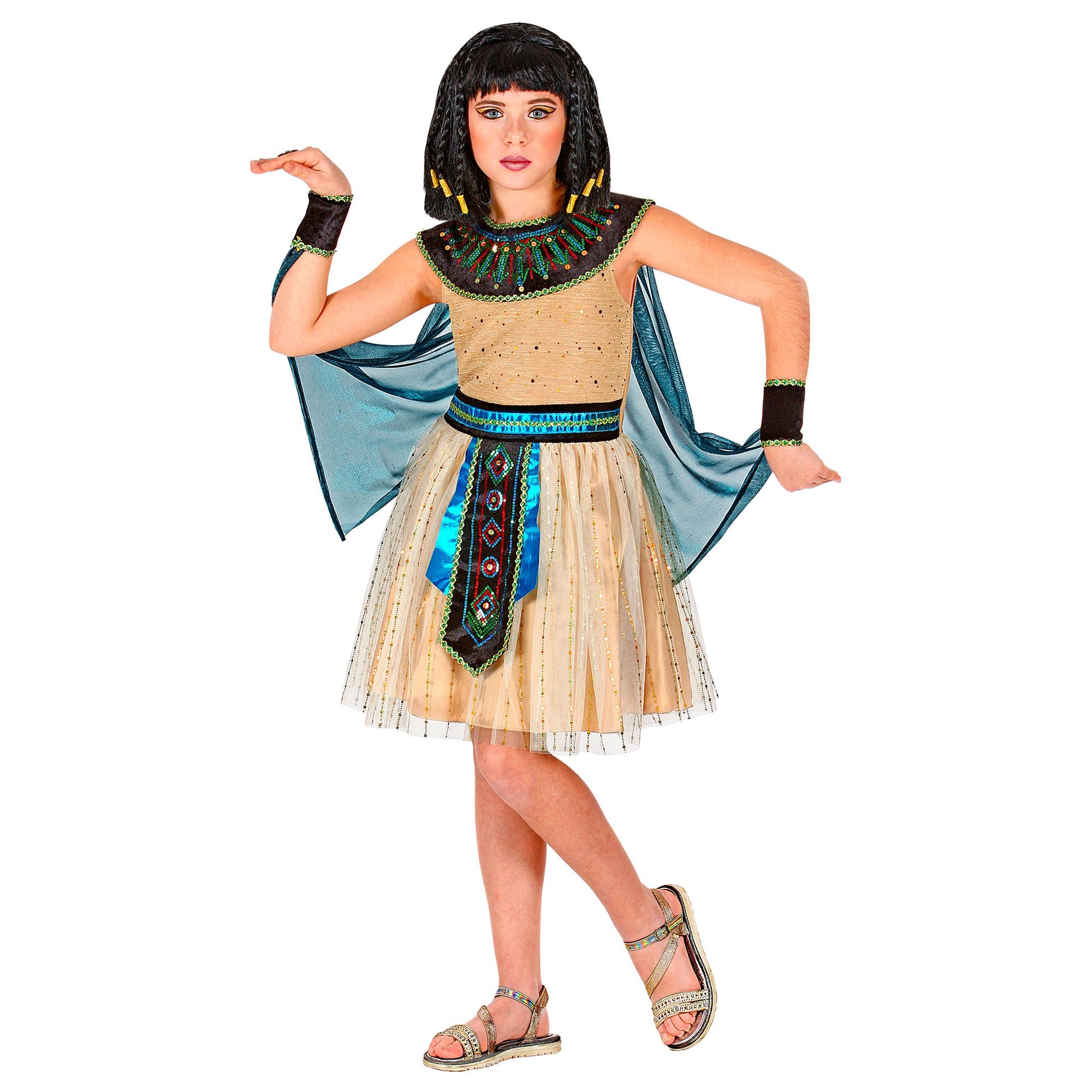 "ÄGYPTISCHE HERRSCHERIN" (Kleid mit Armstulpen und Umhang) – Detailansicht