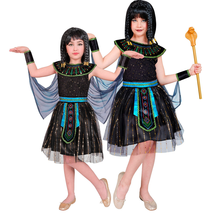 "ÄGYPTISCHE HERRSCHERIN" (Kleid mit Armstulpen und Umhang) – Vorderansicht