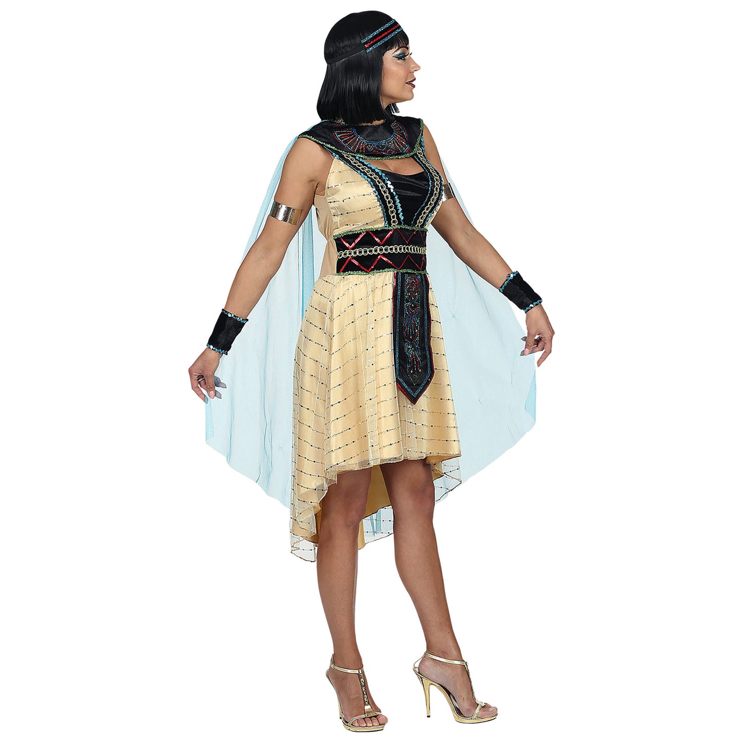 "ÄGYPTISCHE HERRSCHERIN" (Kleid mit Umhang, Armstulpen, Stirnband) – Detailansicht