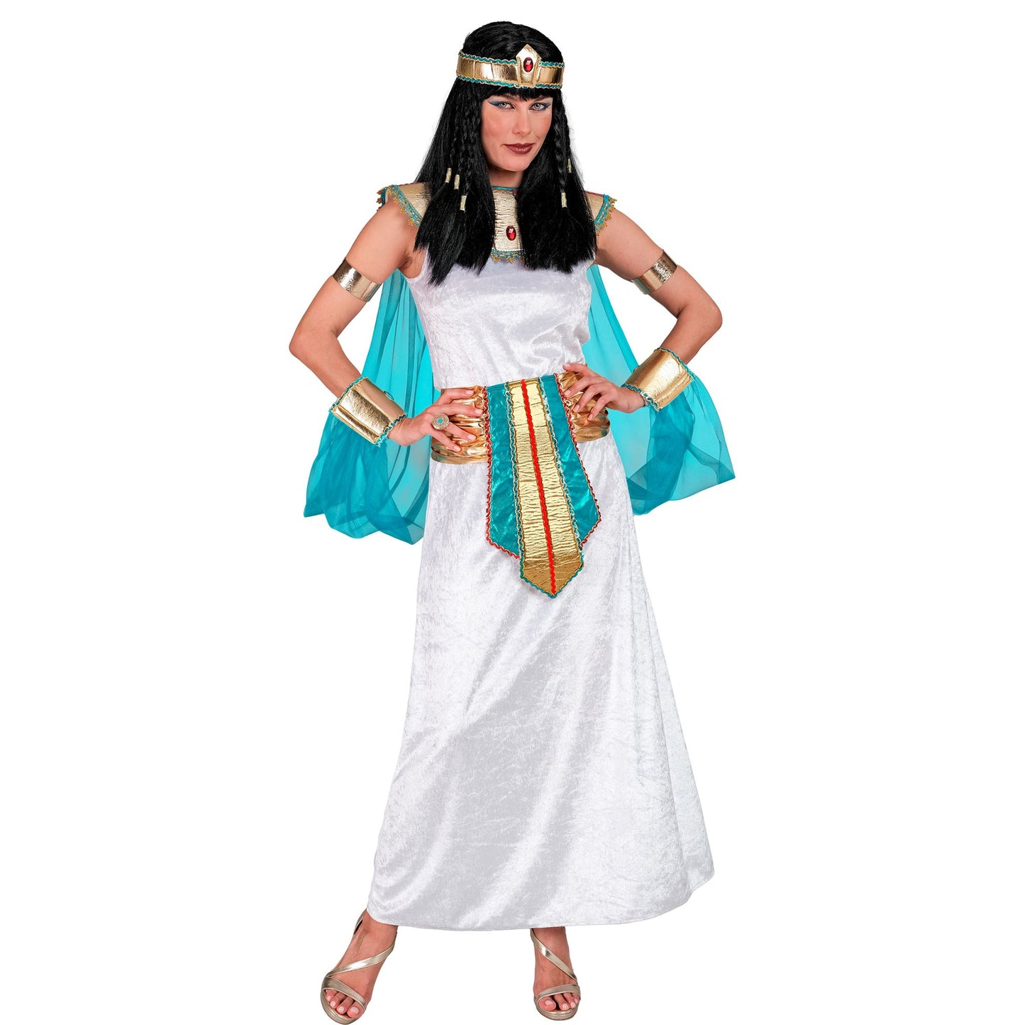 "ÄGYPTISCHE KÖNIGIN" (Kleid, Kragen mit Umhang & Armbändern, Gürtel, Stirnband) – Detailansicht