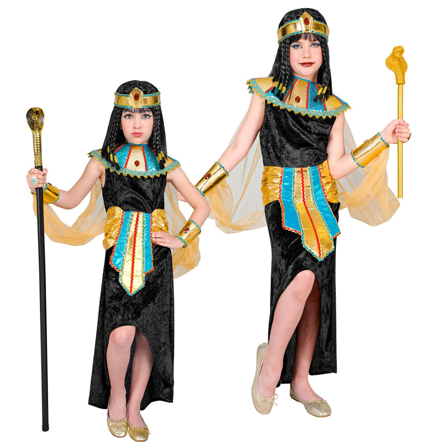 "ÄGYPTISCHE KÖNIGIN" (Kleid, Kragen mit Umhang & Armbändern, Gürtel, Stirnband) – Vorderansicht