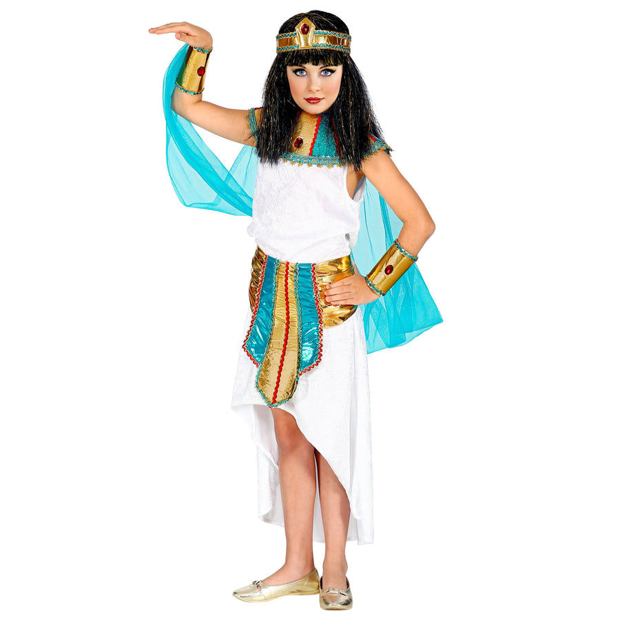 "ÄGYPTISCHE KÖNIGIN" (Kleid, Kragen mit Umhang & Armbändern, Gürtel, Stirnband) – Vorderansicht