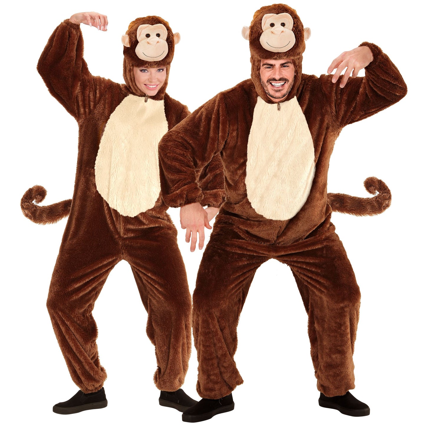 "AFFE SOFT PLÜSCHKOSTÜM" (Overall mit Kapuze und Maske) – Vorderansicht