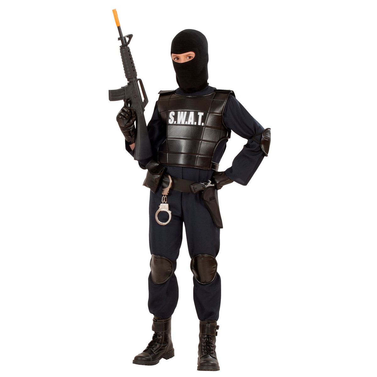 "AGENT S.W.A.T" (Kostüm, kugelsichere Weste, Gürtel mit Halfter und Tasche, Knieschoner, Ellenbogenschoner, Maske) – Ansicht 3