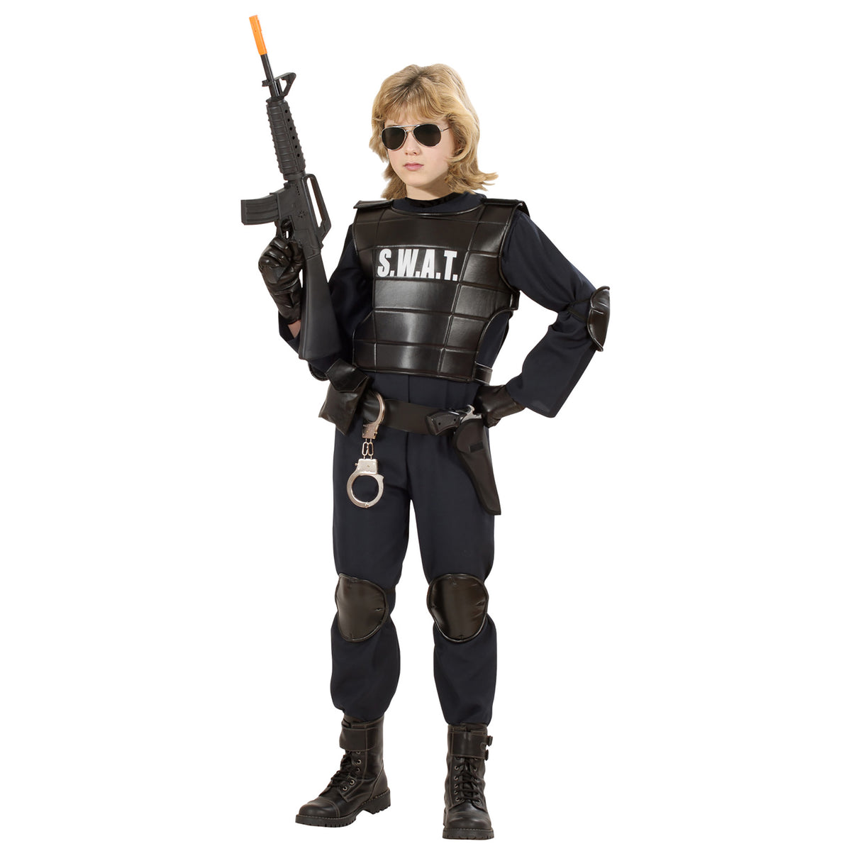 "AGENT S.W.A.T" (Kostüm, kugelsichere Weste, Gürtel mit Halfter und Tasche, Knieschoner, Ellenbogenschoner, Maske) – Ansicht 4