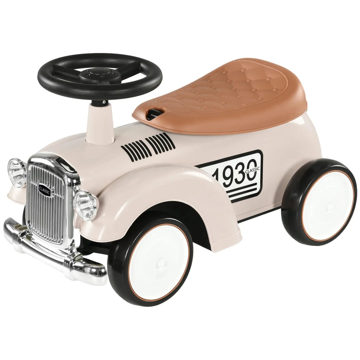 Cremeweißes Kinder Rutschauto im Vintage Design für 12-36 Monate mit Hupe und Stauraum.