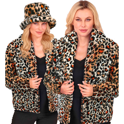 "ANIMALIER LEOPARDENMUSTER DAMEN PLÜSCHJACKE" – Vorderansicht