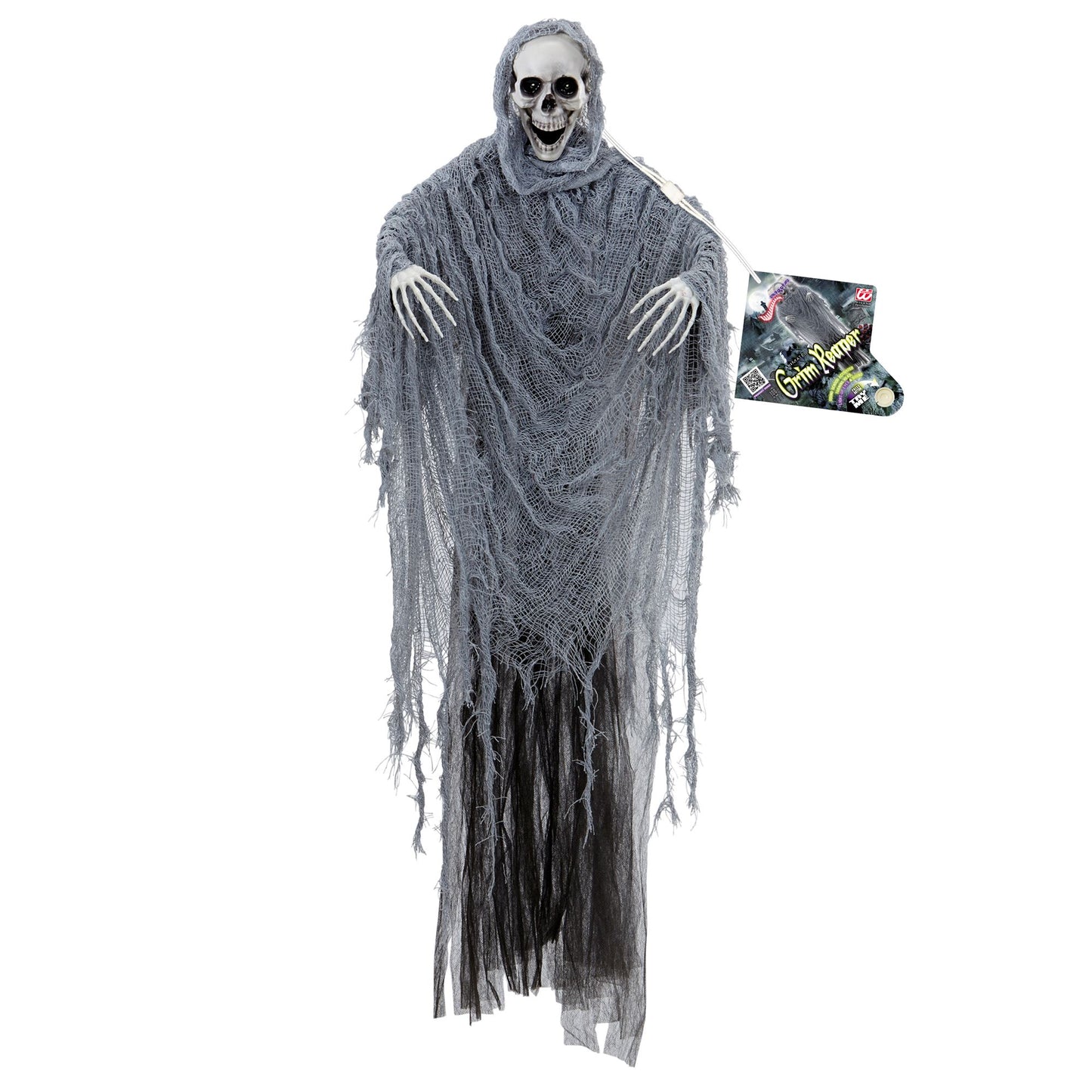 "ANIMIERTER GRIM REAPER MIT BEWEGLICHEM KOPF, LIGHT-UP AUGEN UND GERÄUSCH" 100 cm - Sensor aktivierend – Detailansicht