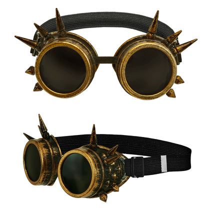 "ANTIK GOLDENE STEAMPUNK BRILLE MIT STACHELN" – Vorderansicht