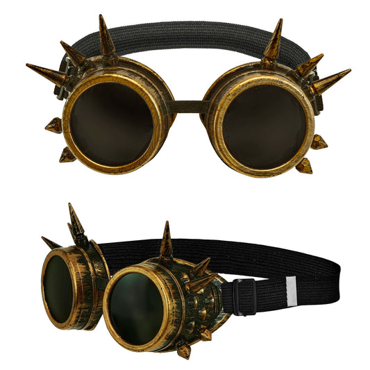 "ANTIK GOLDENE STEAMPUNK BRILLE MIT STACHELN" – Vorderansicht