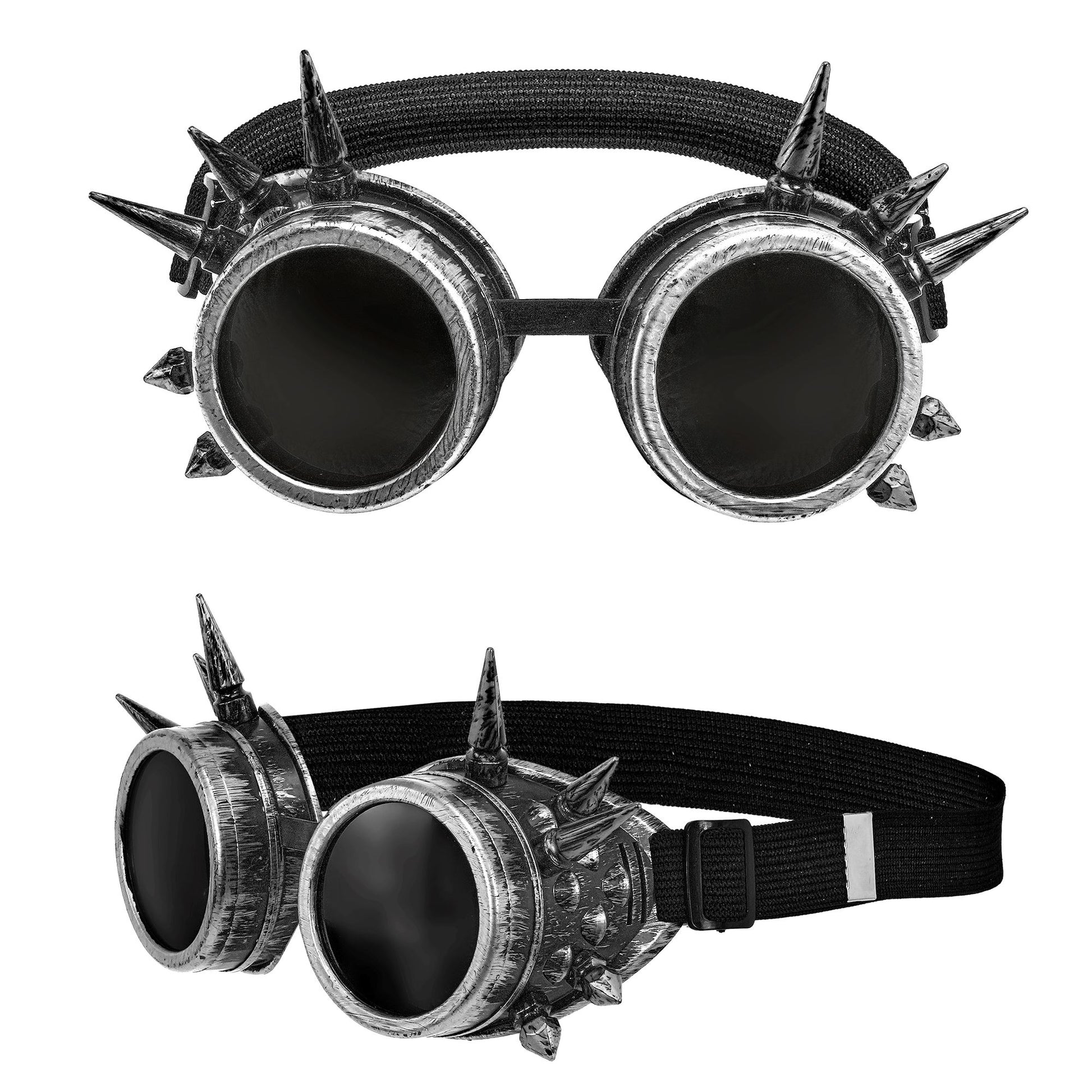 "ANTIK SILBERNE STEAMPUNK BRILLE MIT STACHELN" – Vorderansicht