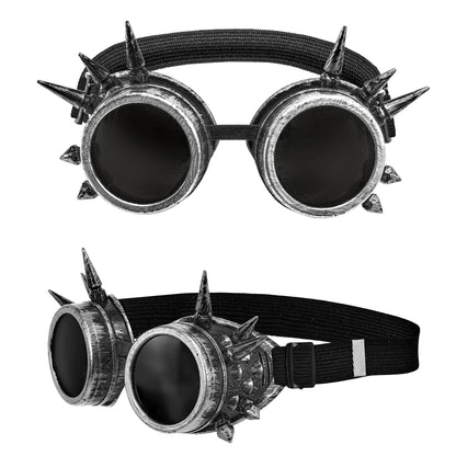 "ANTIK SILBERNE STEAMPUNK BRILLE MIT STACHELN" – Vorderansicht