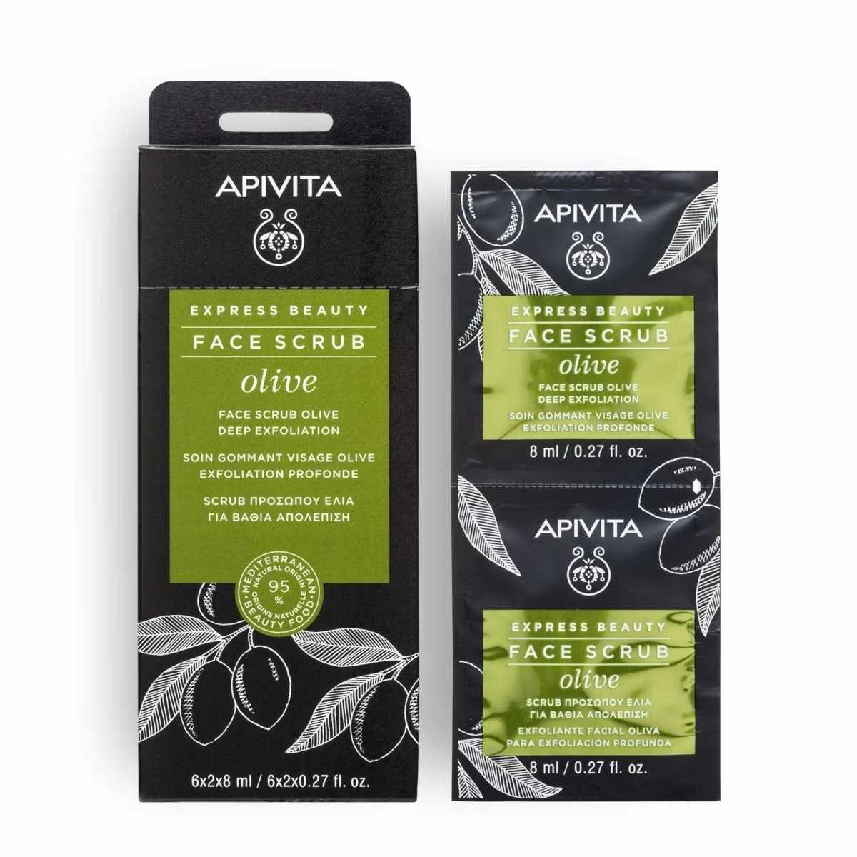 Apivita, Olive, Exfoliating & Purifying, Peelingmaske, Für das Gesicht, 2 stk, 8 ml