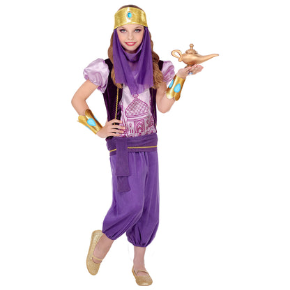 "ARABISCHE PRINZESSIN" (Bluse mit Weste, Hose, Gürtel, Armbänder, Kopfschmuck mit Schleier) – Vorderansicht