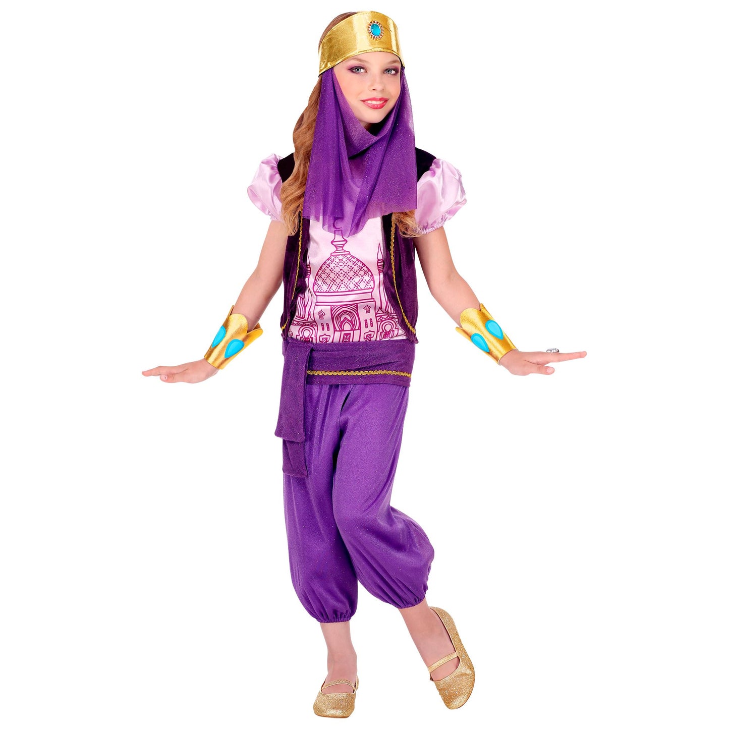 "ARABISCHE PRINZESSIN" (Bluse mit Weste, Hose, Gürtel, Armbänder, Kopfschmuck mit Schleier) – Ansicht 3