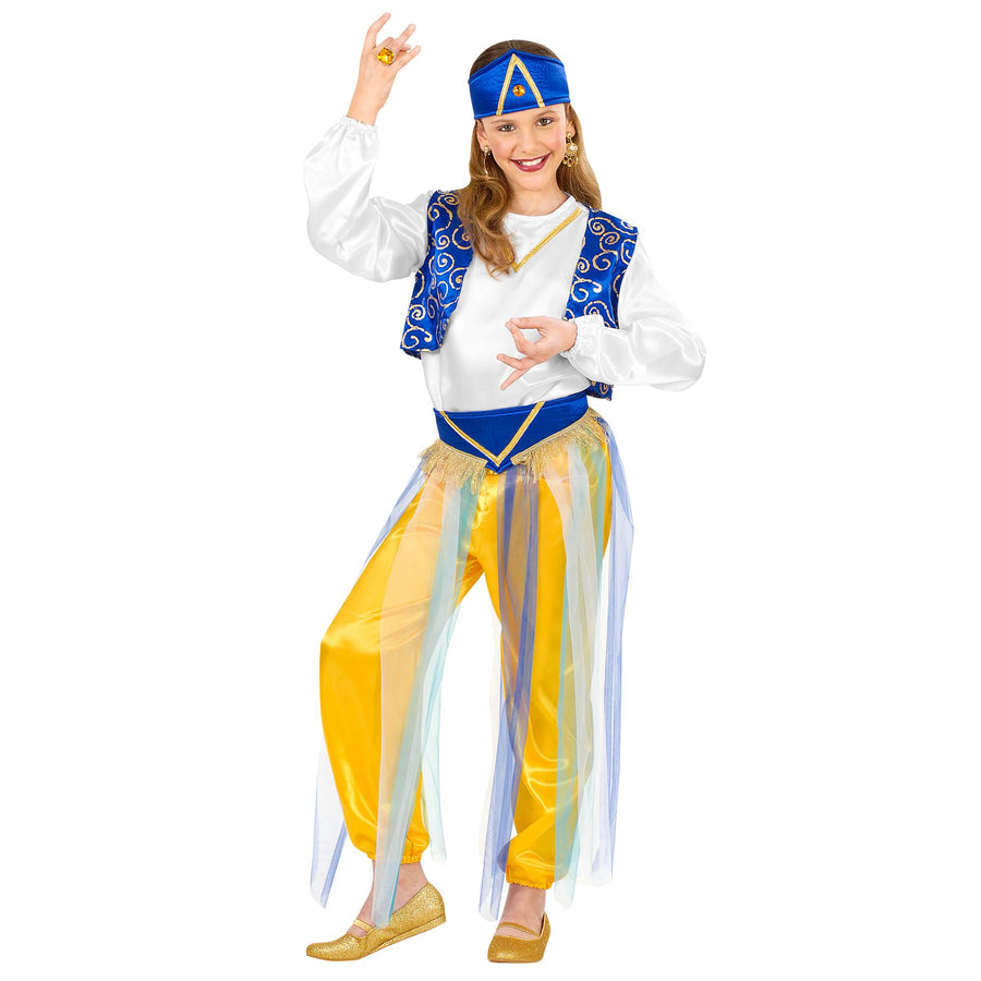 "ARABISCHE PRINZESSIN" (Bluse, Weste, Hose mit Schleiern, Gürtel, Kopfbedeckung) – Vorderansicht