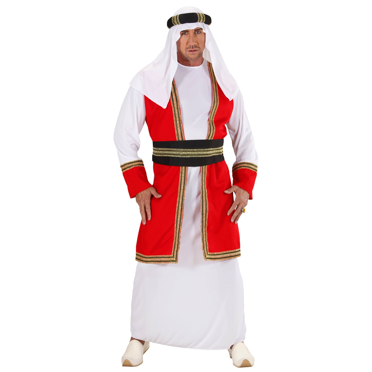 "ARABISCHER PRINZ" (Tunika mit Weste, Gürtel, Kopfbedeckung) – Vorderansicht