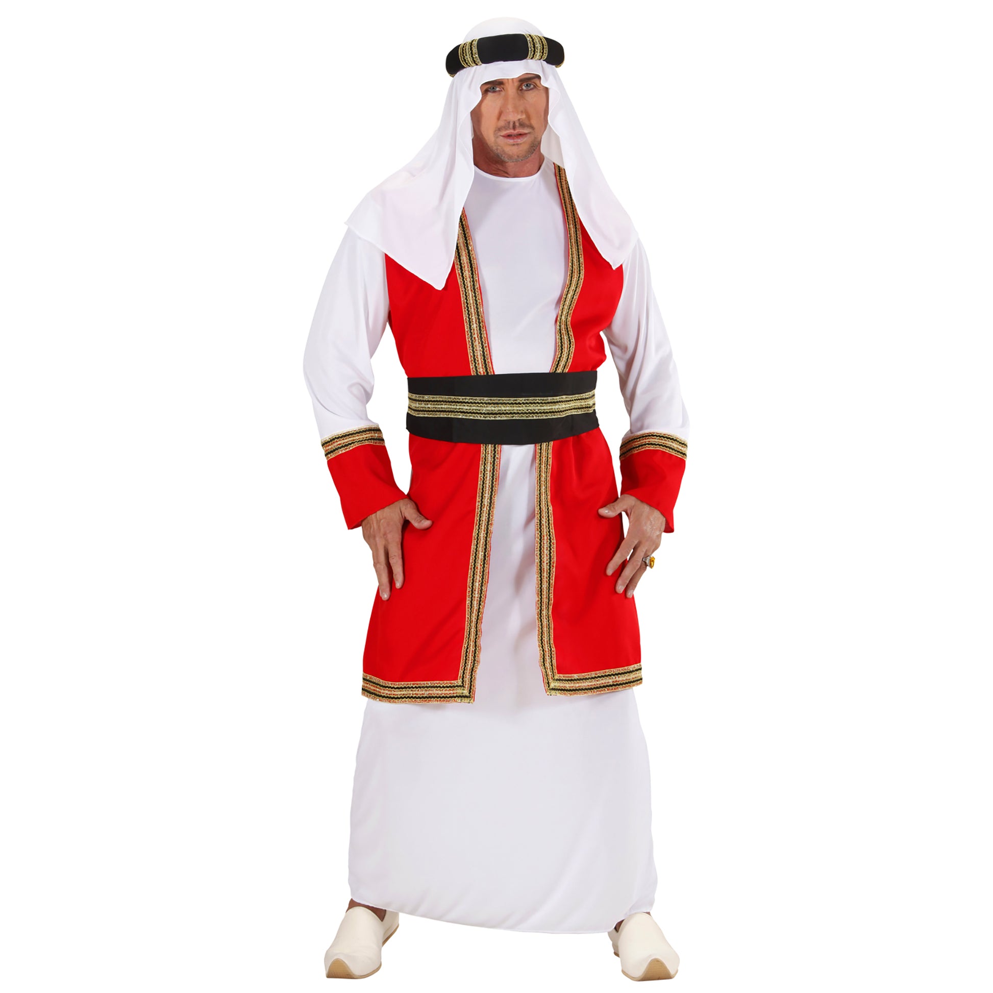 "ARABISCHER PRINZ" (Tunika mit Weste, Gürtel, Kopfbedeckung) – Vorderansicht