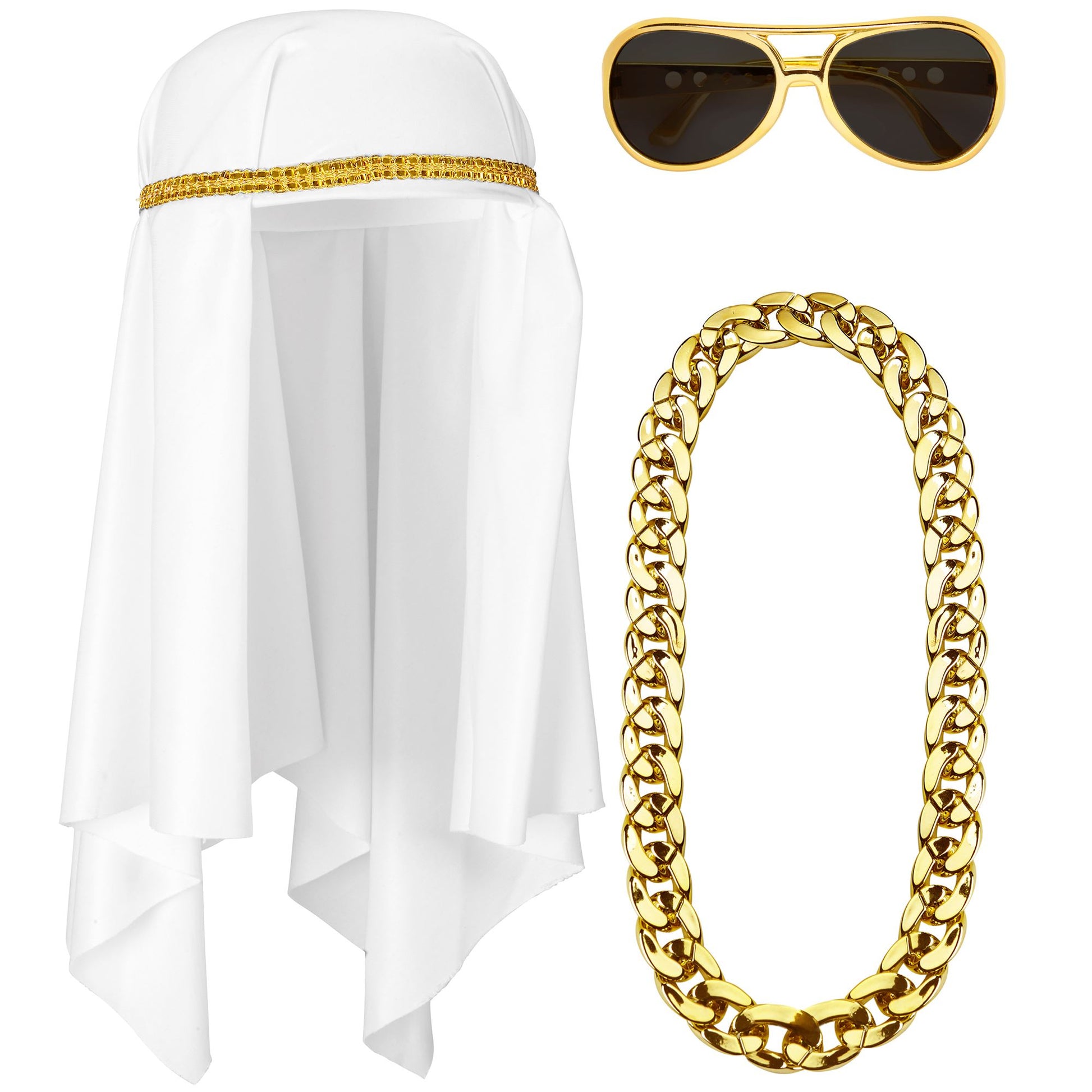 "ARABISCHER SCHEICH" (Kopftuch, Kette, Brille) – Vorderansicht