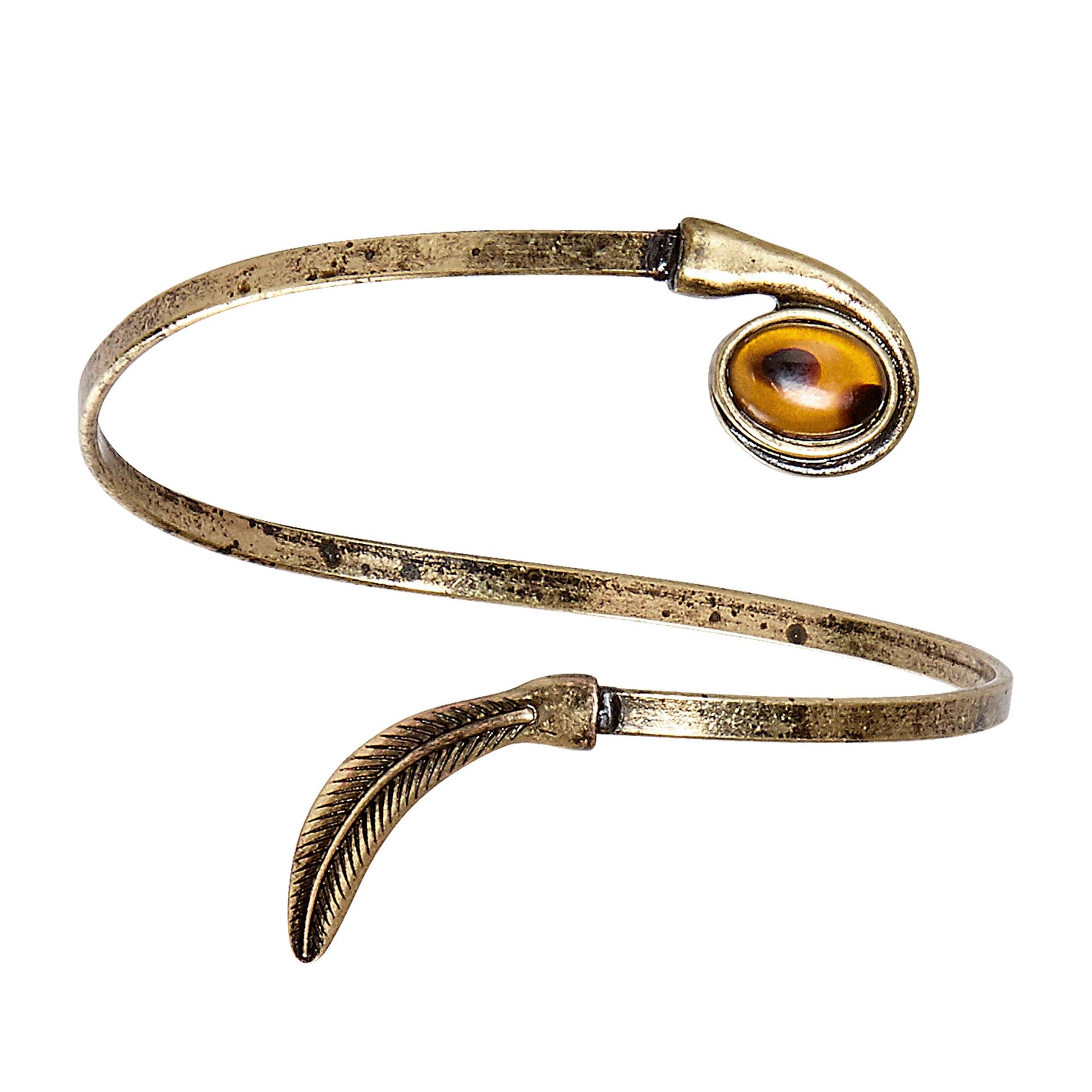 "ARMBAND IN ALTGOLD MIT LORBEERBLATT UND BERNSTEINJUWEL" – Vorderansicht