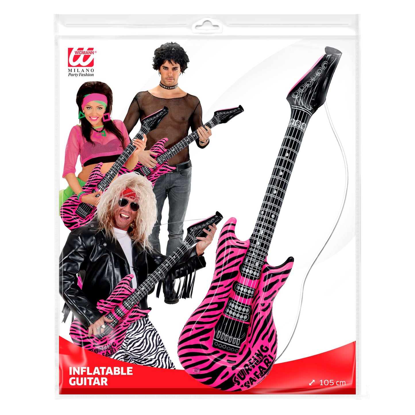 "AUFBLASBARE GITARRE IN PINKEM ZEBRAMUSTER" 105 cm – Detailansicht