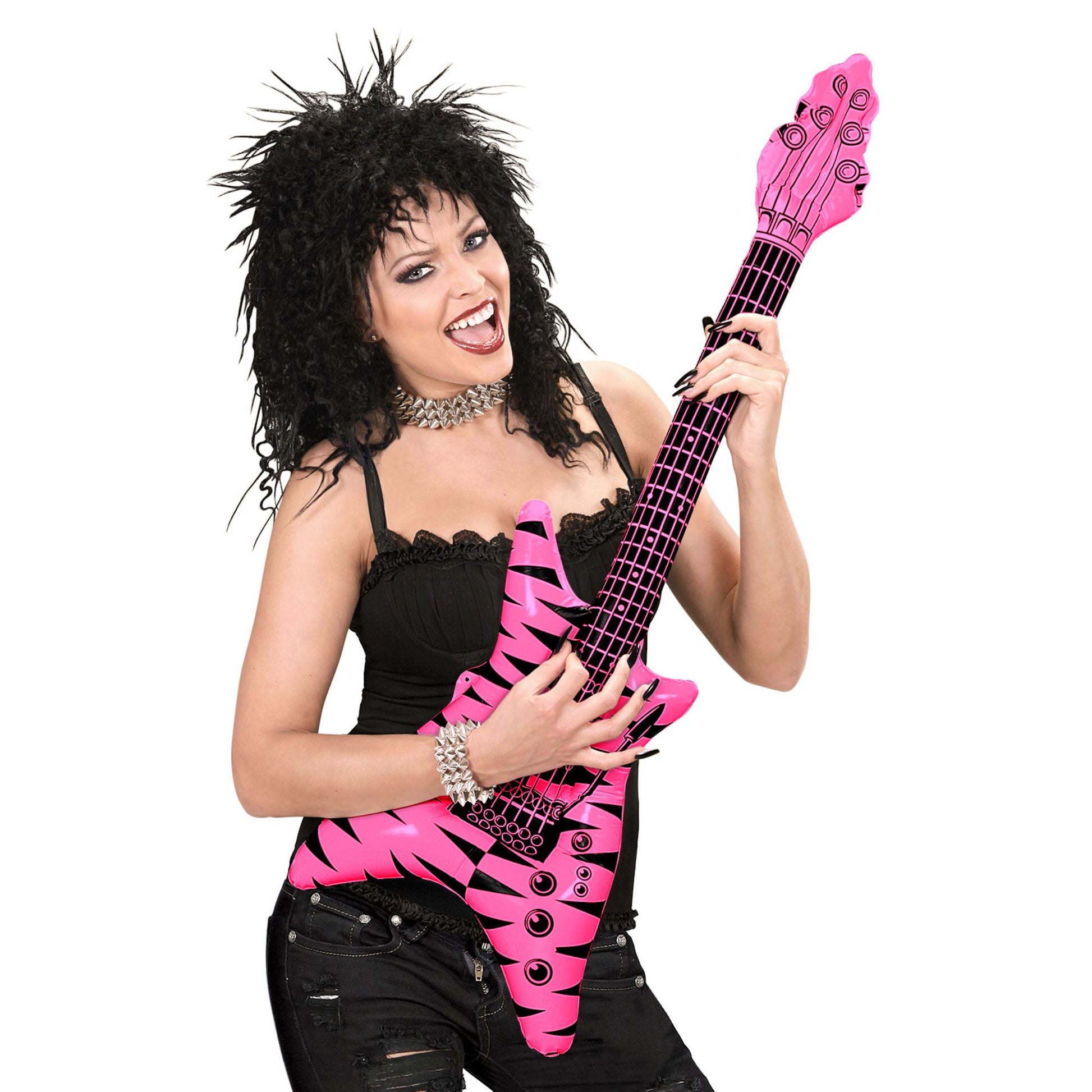 "AUFBLASBARE GITARRE ROCK" Zebramuster rosa-schwarz mit Schultergurt - 95cm – Ansicht 3