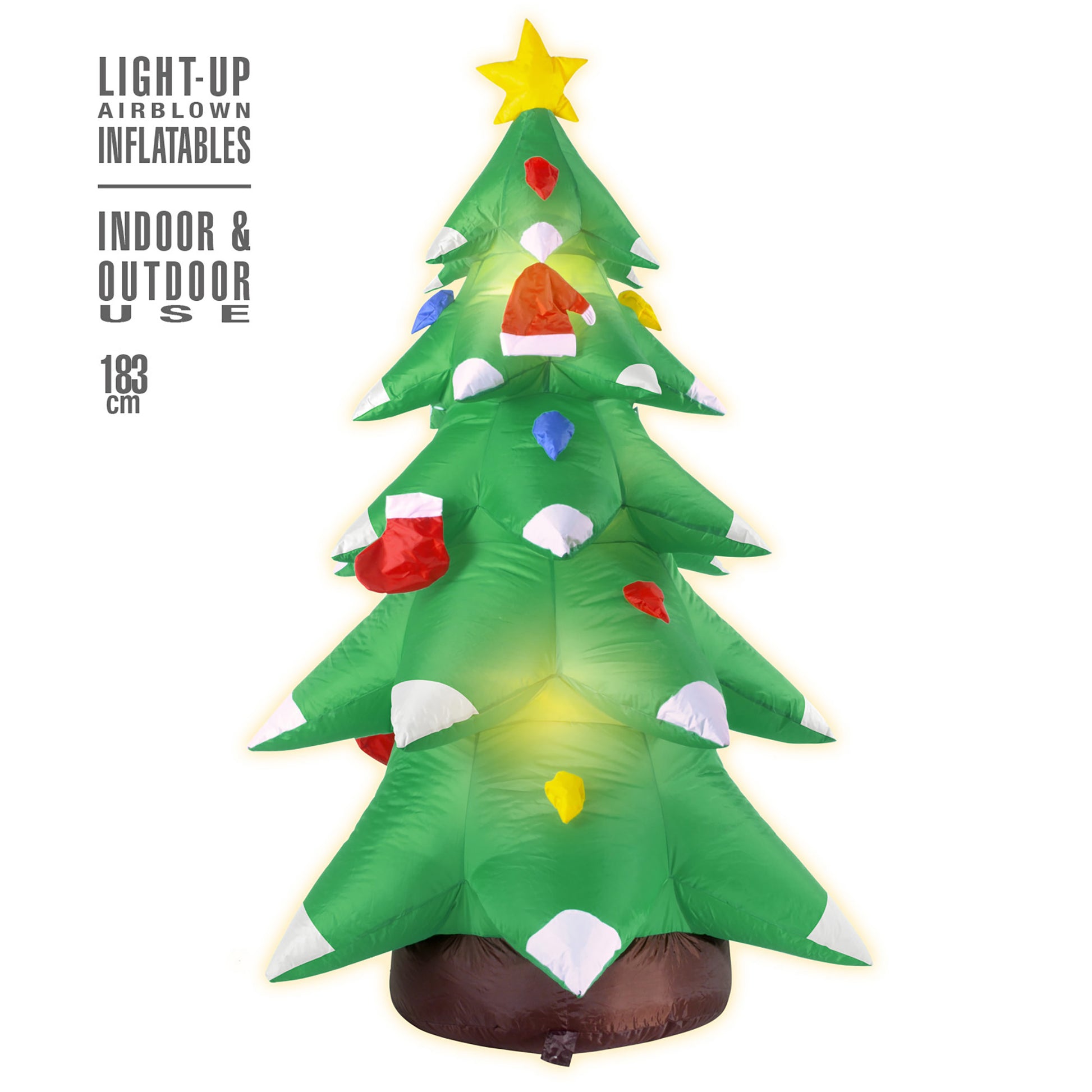 "AUFBLASBARER LEUCHTENDER WEIHNACHTSBAUM MIT INTEGRIERTEM GEBLÄSE" 183 cm – Vorderansicht