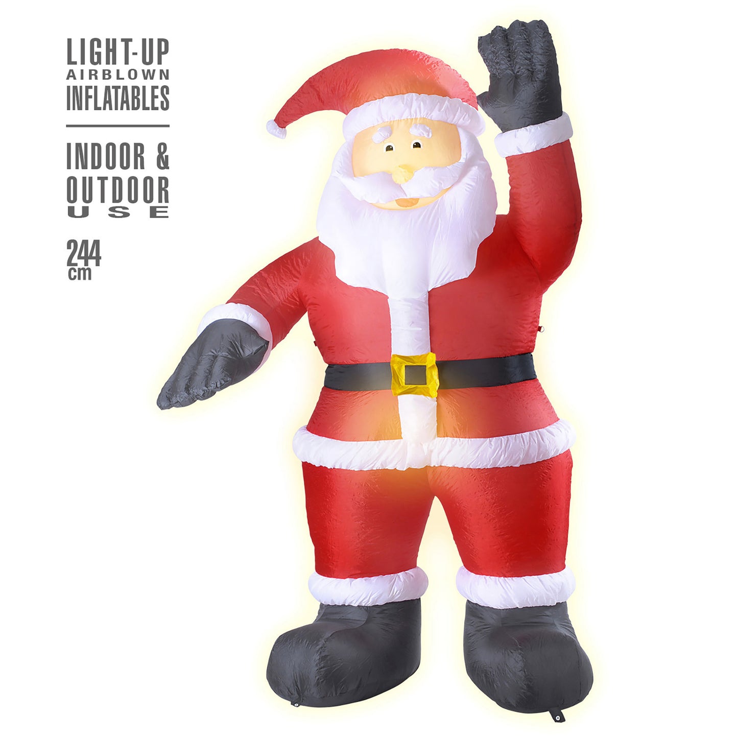 "AUFBLASBARER LEUCHTENDER WEIHNACHTSMANN MIT INTEGRIERTEM GEBLÄSE" 244 cm – Vorderansicht