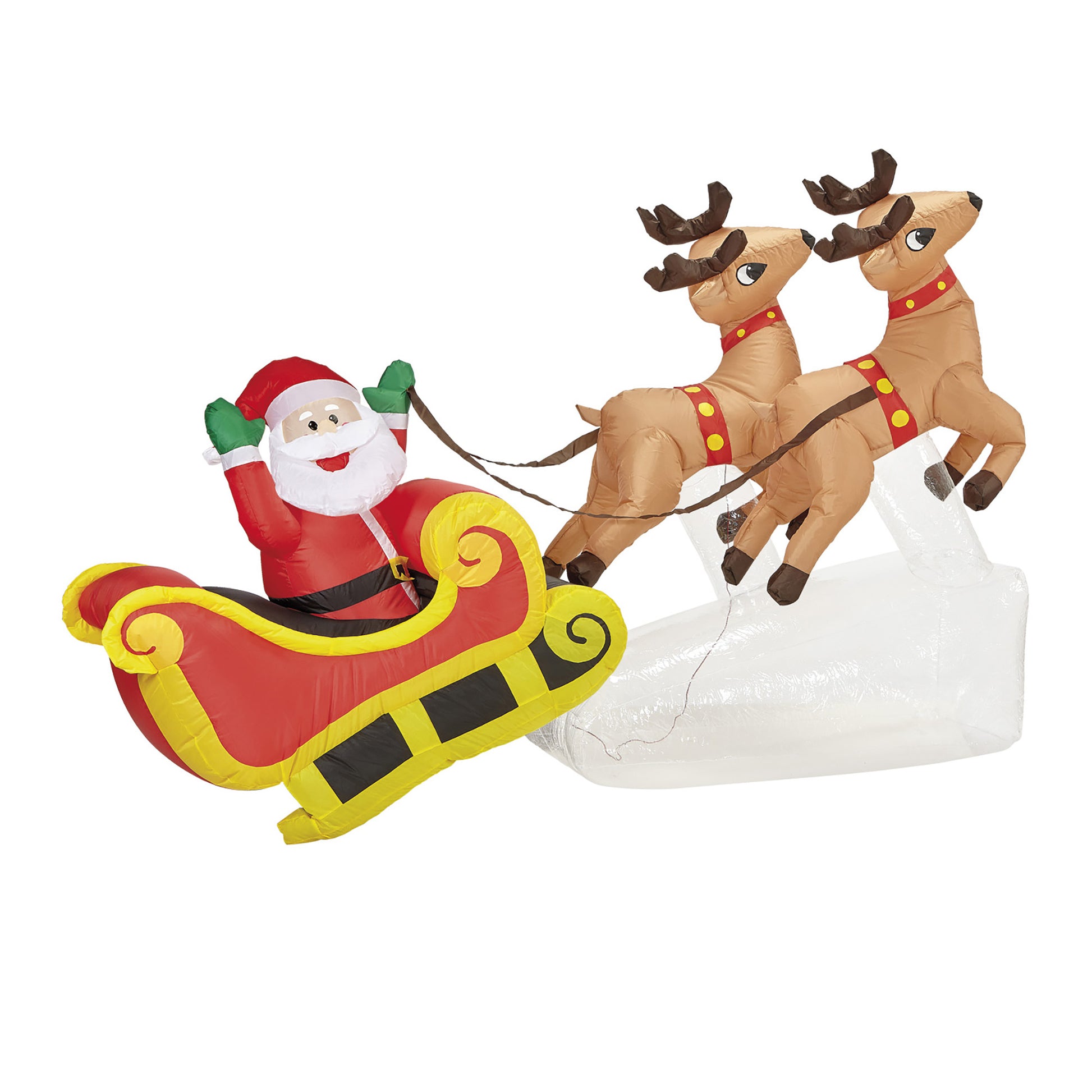 "AUFBLASBARER LEUCHTENDER WEIHNACHTSMANN MIT INTEGRIERTEM GEBLÄSE AUF SCHLITTEN & 2 RENTIEREN" 210 cm – Ansicht 3
